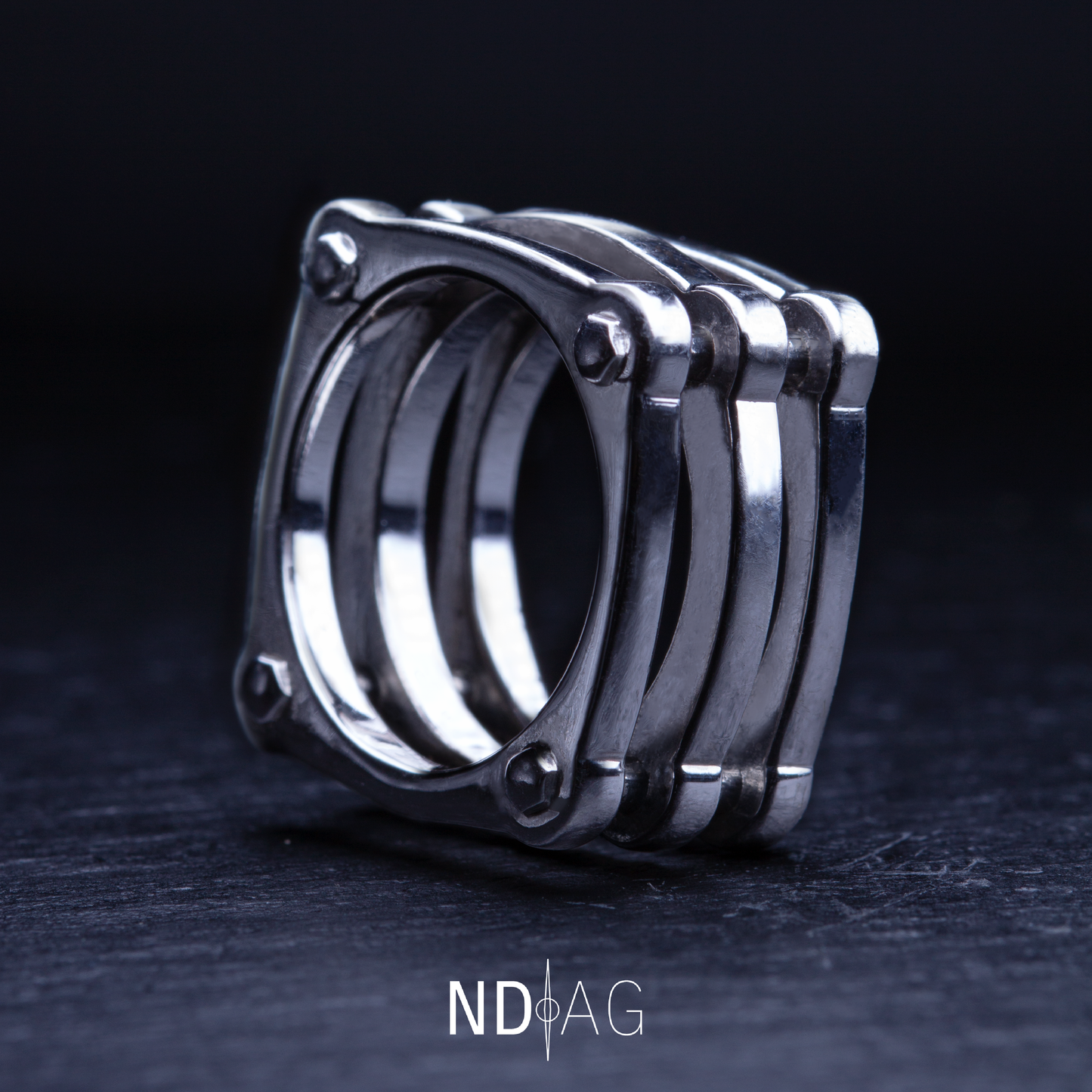 “NDAG” Big MAC Square Silver Ring