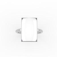 Emerald-cut preserved breastmilk stone, bezel set in 18K white gold
