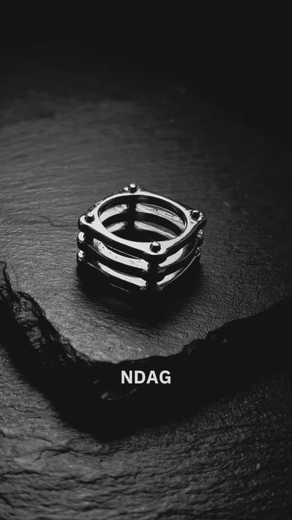 “NDAG” Big MAC Square Silver Ring