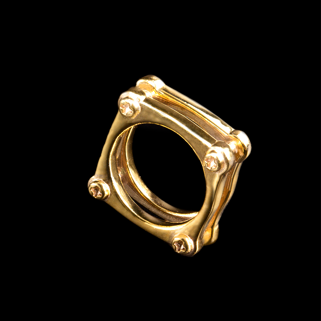 “NDAG” Mini MAC Square Gold Ring