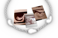 The three charms shaped to match each trimester's ultrasound scan